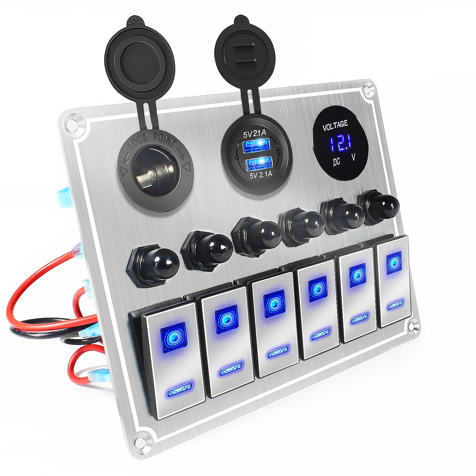 Metal 4/6 Gang with Car Boat Overload protector Switch Panel  Marine Led Rocker Switch Panel Digital Display Toggle Switches