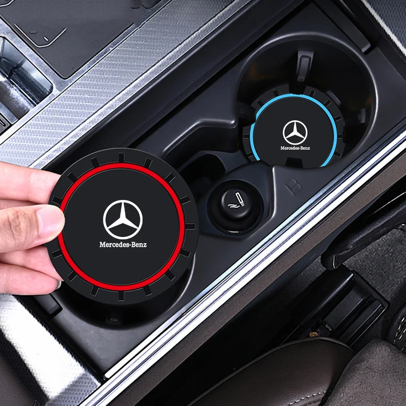 

2pcs Car Water Cup Coasters Silicone Anti-Slip Cup Slot Mat Dustproof Cup Pad For Mercedes Benz A B C E S Class GLC GLB GLE GLS