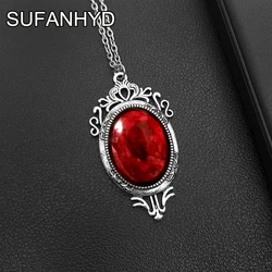 Goth Vintage Red Black Quartz Crystal Cameo Pendant Necklace Christmas Gift for Women Friends New Fashion Jewelry