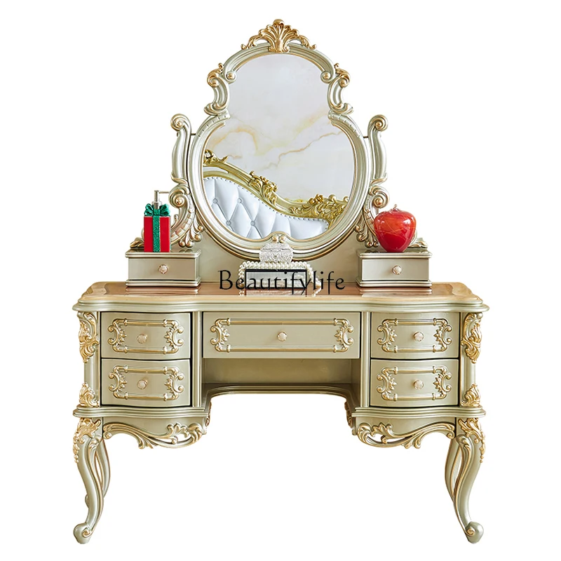 

European Luxury Vanity Table Makeup Stool Solid Wood Vanity Table Stuff Nordic Coiffeuse De Chambre Small Room Furniture