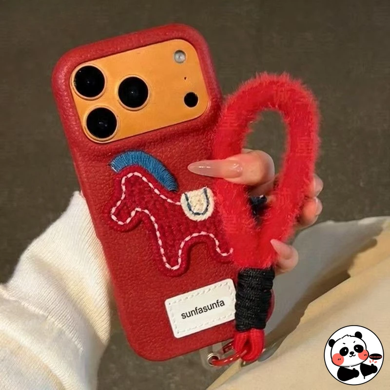 

For OPPO Reno 15 14 13 11 9 8 Pro 7 Lite 8Z 7Z Phone Case Embroidery Horse Red New Year Winter Cute Cartoon Soft Cover