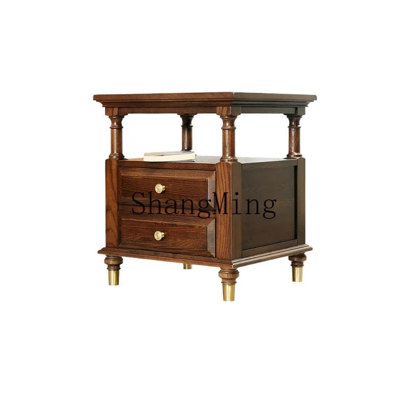 

ZYH light luxury living room small tea corner side cabinet household brass solid wood mini cabinet