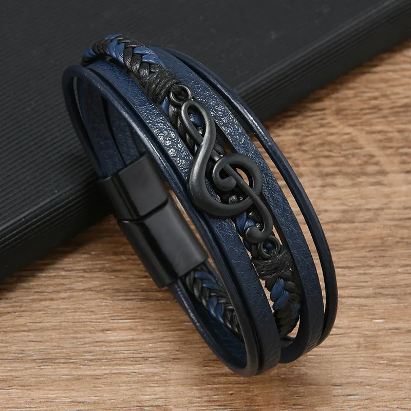 Hip-hop Rock Jewelry Bracelets Bangles Fashion Guitar PU Leather Bracelet For Men