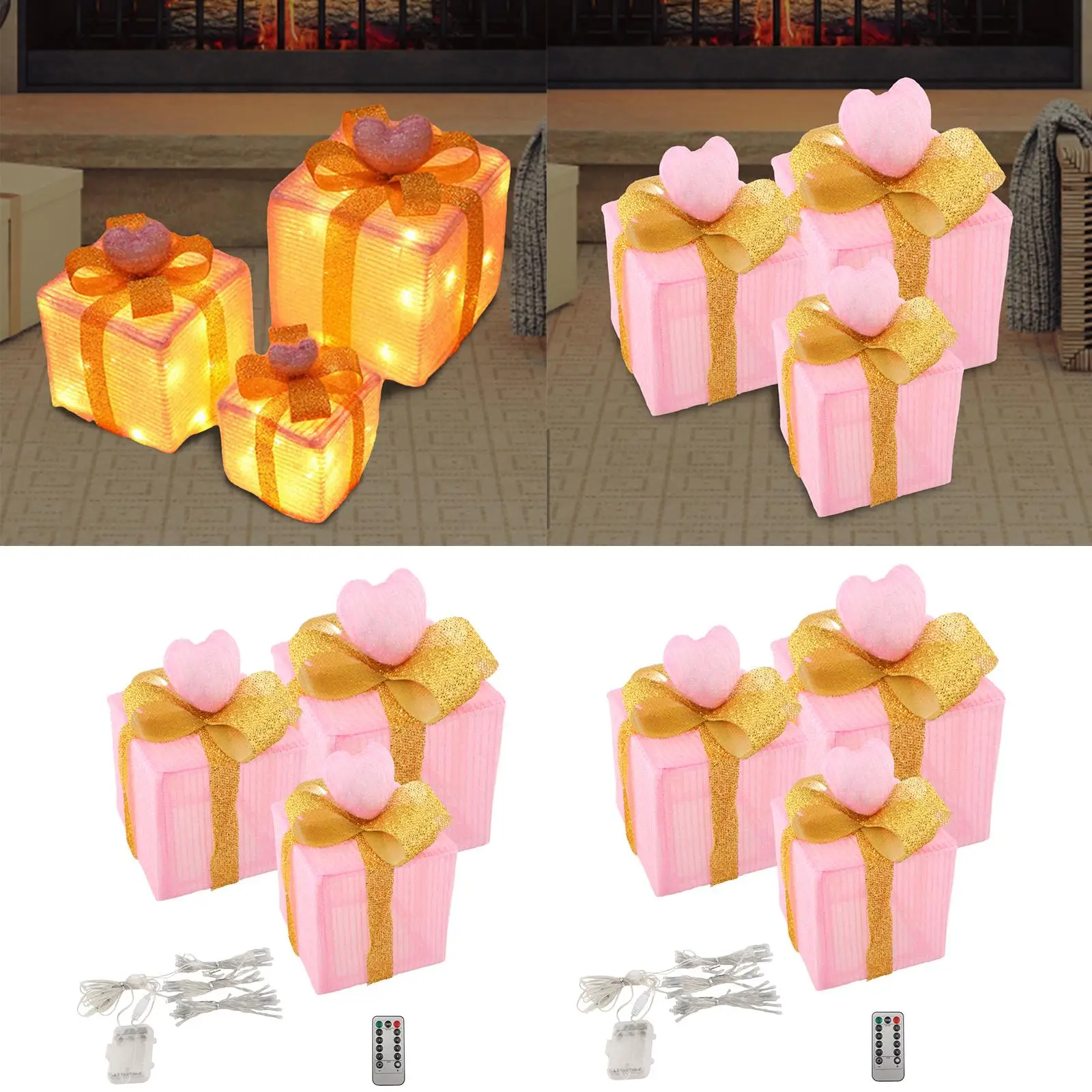 

3x Christmas Lighted Gift Boxes Decorations Outdoor LED Present Box Light for Christmas Tree Patio Bedroom Indoor Outdoor Yard