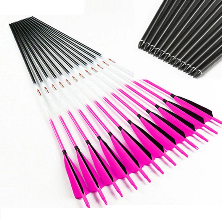 12p Pure Carbon Arrows ID6.2mm luminous  30inch  spin400/500/600 5inch Turkey Feather Pink Compound Bow Arrows For Shooting