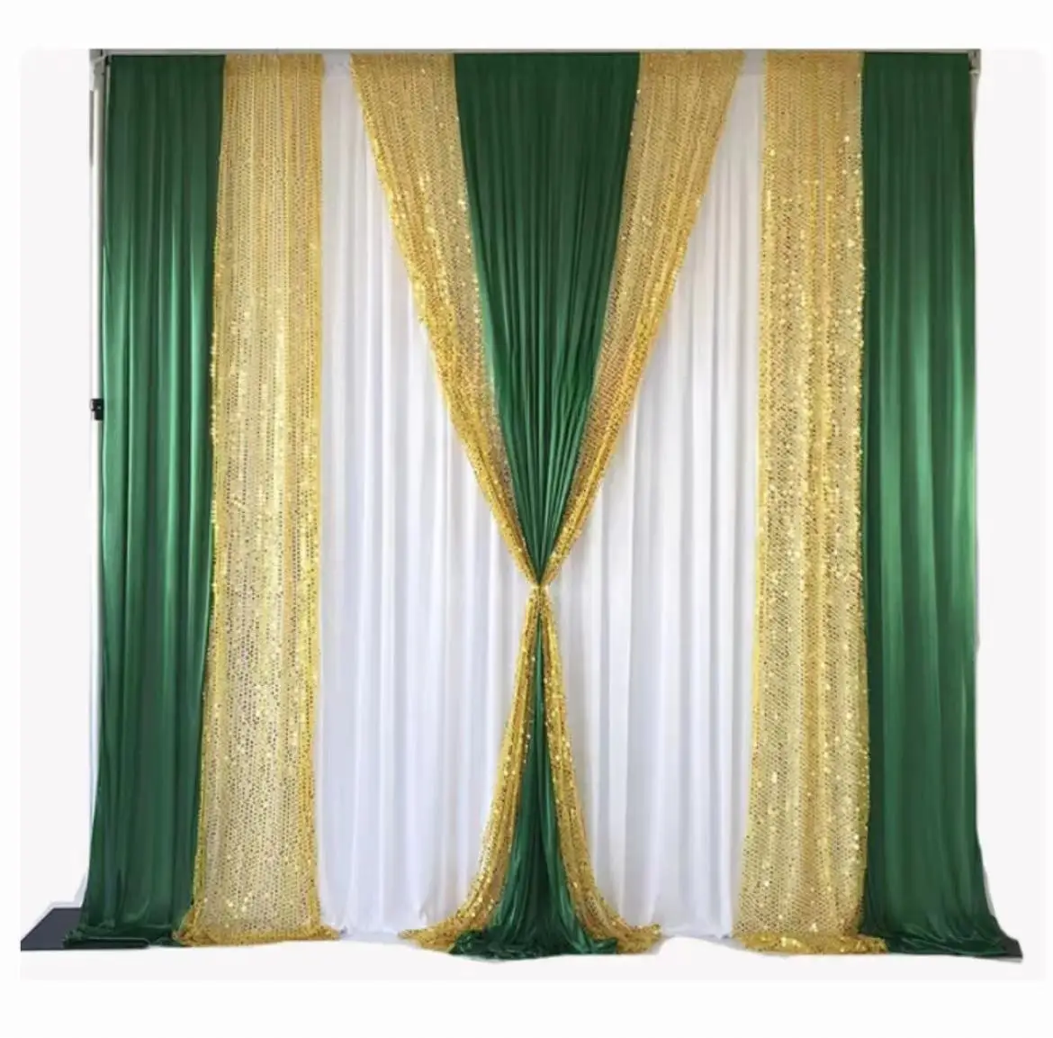 3x3M/10x10FT Wedding Backdrop Curtain Deep Green Ice Silk Drape Gold Sequin Drapery Sparkly Event Party Birthday Wall Decoration