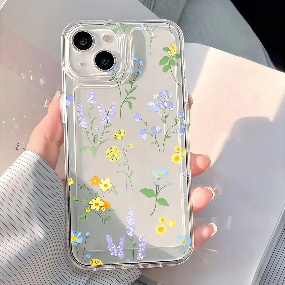 Yellow Purple Small Flowers Pattern Clear Phone Case For Samsung Galaxy S26 Ultra S25 S24 S23 FE S22 S21 A53 A52 Cover