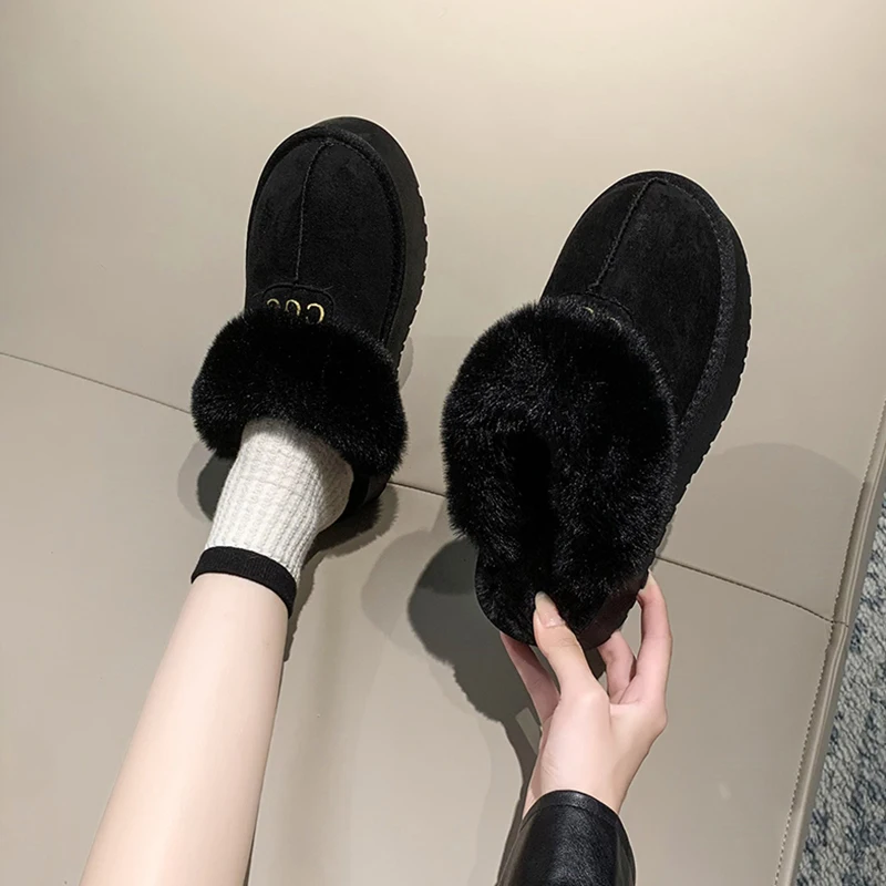 Fur Shoes Woman's Slippers Cover Toe Platform Slides Plush 2024 Shearling Snow Boots Shoes Woman 2024 Plush Slippers For Adults