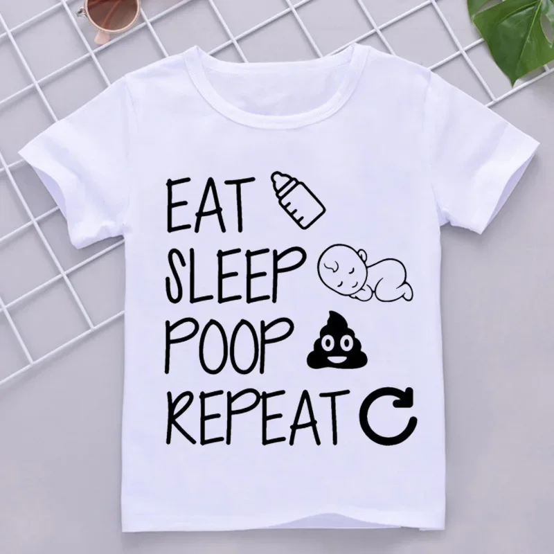 Love Sister Family Round Collar Printed White T-shirt Short Sleeve Children Boys Clothes  Girl Clothes  Kids Clothes