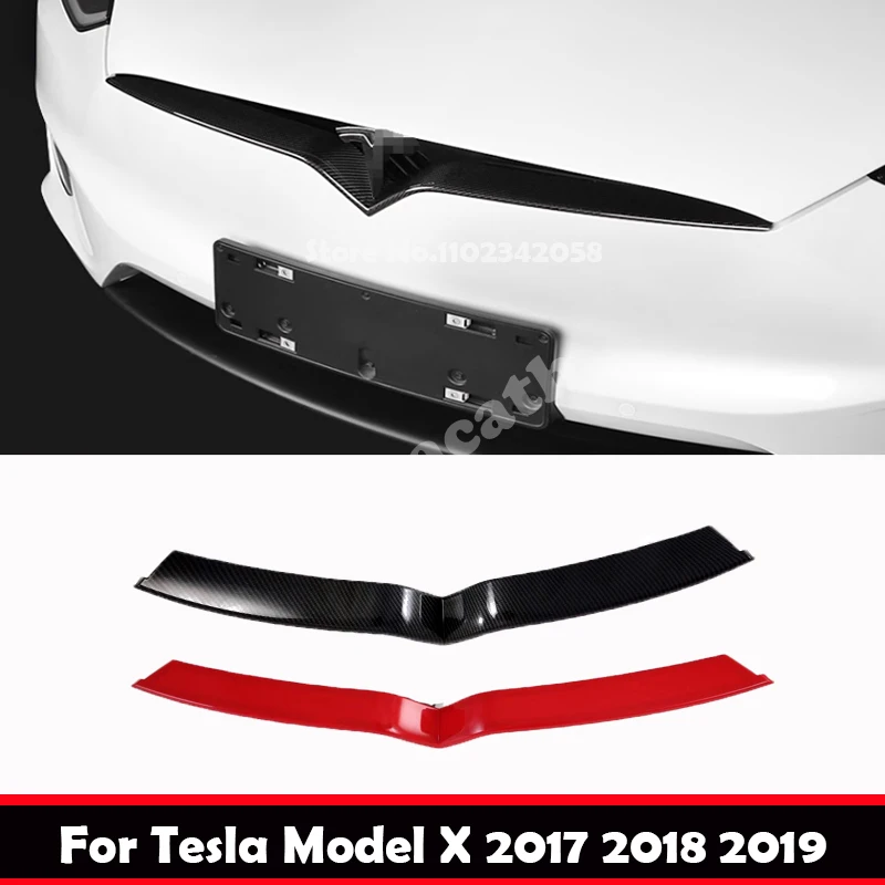 

For Tesla Model X 2017 2018 2019 ABS Car Front Center Net Modified Grille Trim Strip Cover front mesh Decoration Accessories