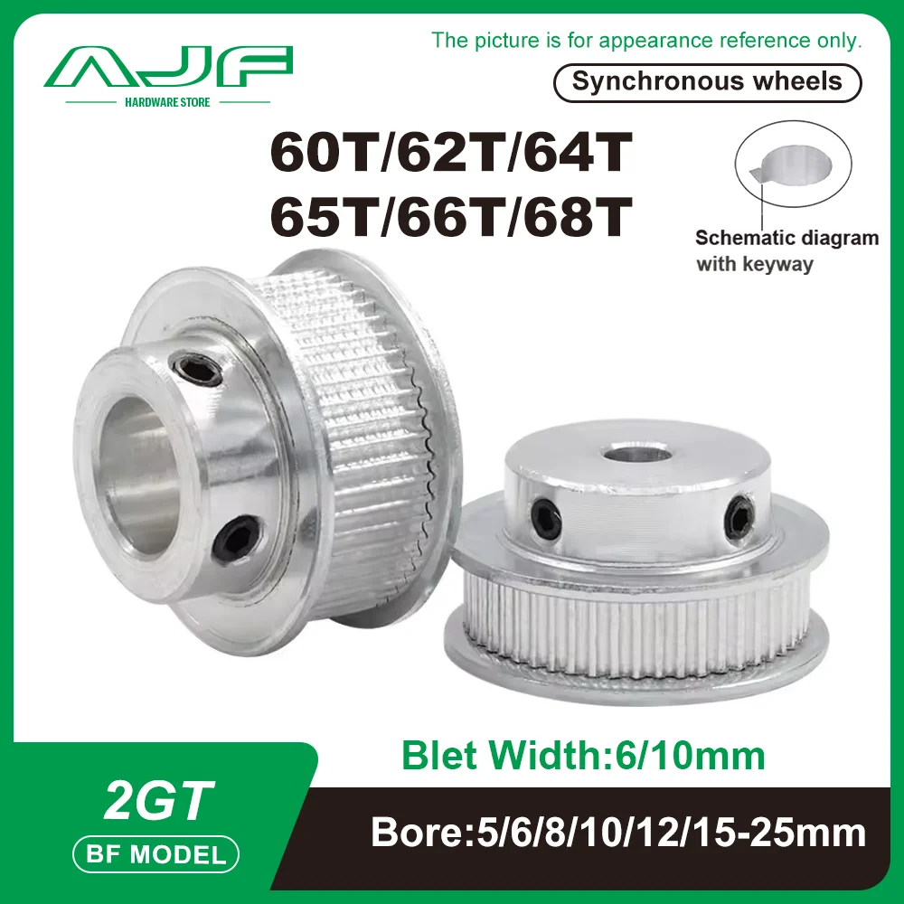 

2GT Timing Pulley 60T 62T 64T 65T 66Teeth GT2 Pulley AF Type Hole Diameter 5/6/8-25mm Belt Width 6/10mm Timing Wheel