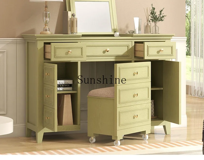 Mustard Green Dresser Integrated Flip Makeup Table Desk Multifunctional Storage Cabinet