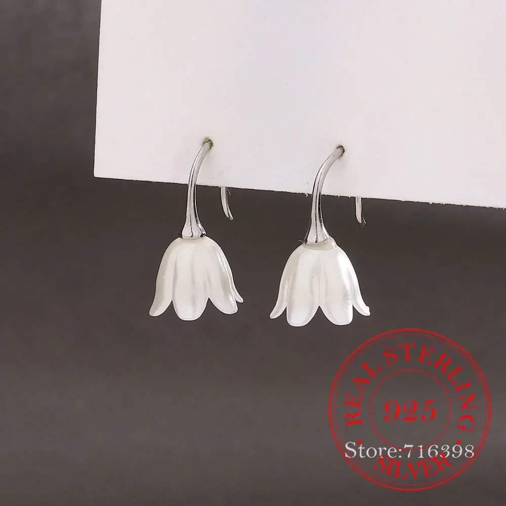 925 Sterling Silver France Tulip Flowers Drop Earrings for Women Piercing Jewelry Women's Earrings Wedding Party Pendient