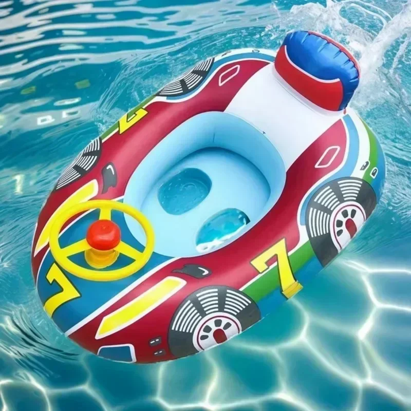 Baby Sommer aufblasbares Spielzeug Schwimmring Rennpolizeiauto Muster Float Sitz mit Lenkrad für Pool aufblasbares Wasserspielzeug