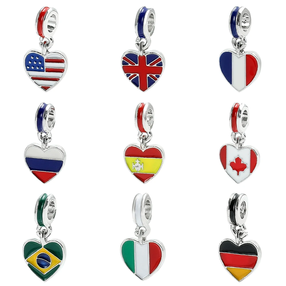 14 Countries Flag Small Charms USA/ES/UK/FR/CA/IT Flag Pendant for DIY Bracelets Necklace Making for Handmade Jewelry Accessory