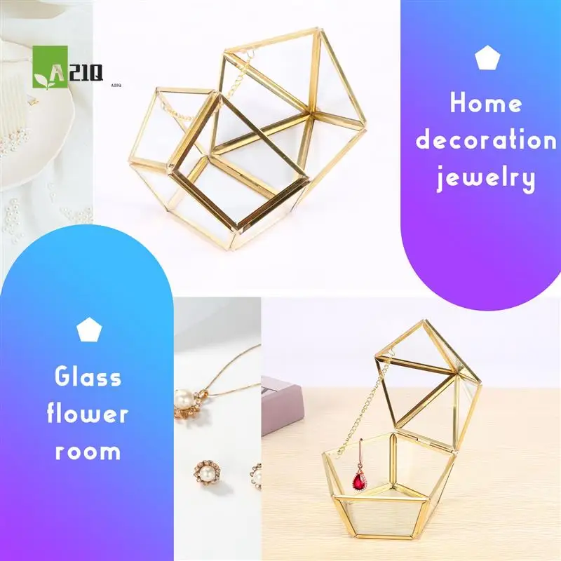 

A21Q -Glass Ring Box Wedding Jewelry Case Immortal Flower Glass Cover Creative Home Decoration