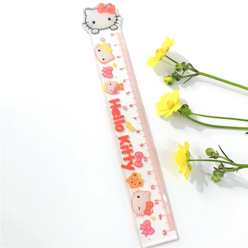 Sanrio Ruler My Melody Kuromi Hello Kitty School Supplies Transparent Acrylic Kawaii Pen Bag Cartoon Anime Stationery Girl Gifts