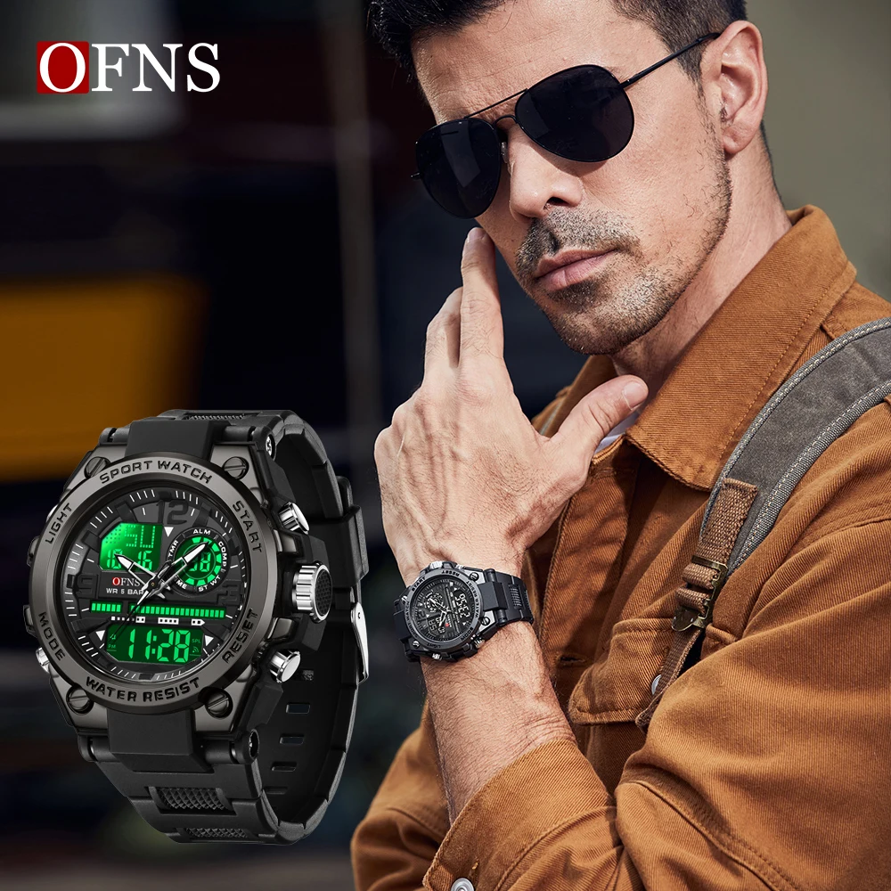 OFNS Top Brand Men\'s Watches 5ATM Waterproof Luxury G Style Sport Military Wristwatch Quartz Watch for Men LED Digital Clock