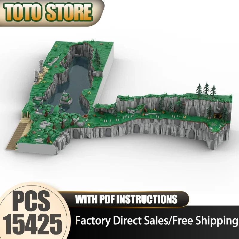 

Moc Building Bricks Cliff Expansion Series - Large Plateau Pond Technology Modular City Street View Blocks DIY Assembly Gift Toy