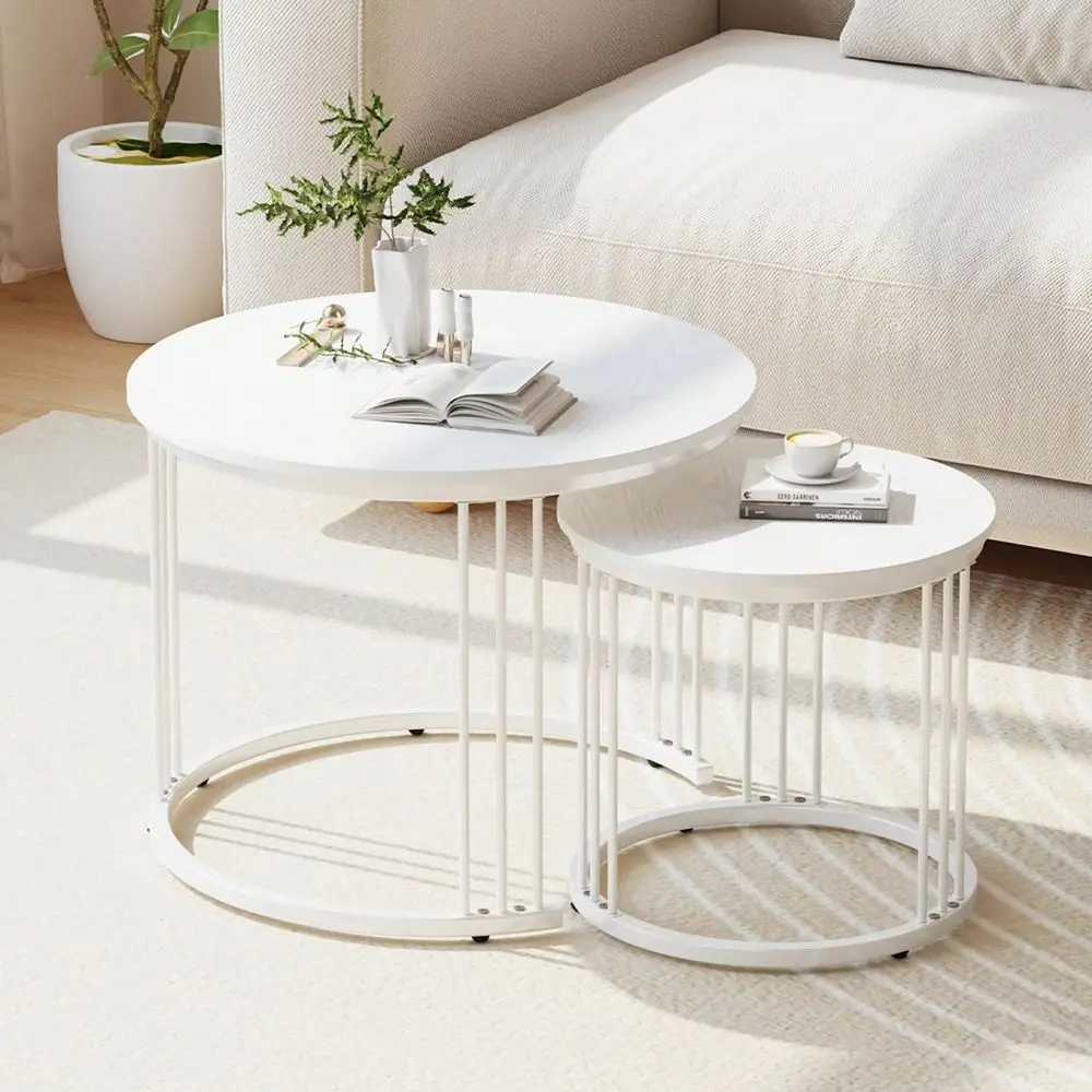 

Coffee Table, 23.6 Round Coffee Table Set Of 2, Wooden Nesting Table With Metal Frame, Ceter Tables For Living Room Bedroom Bal