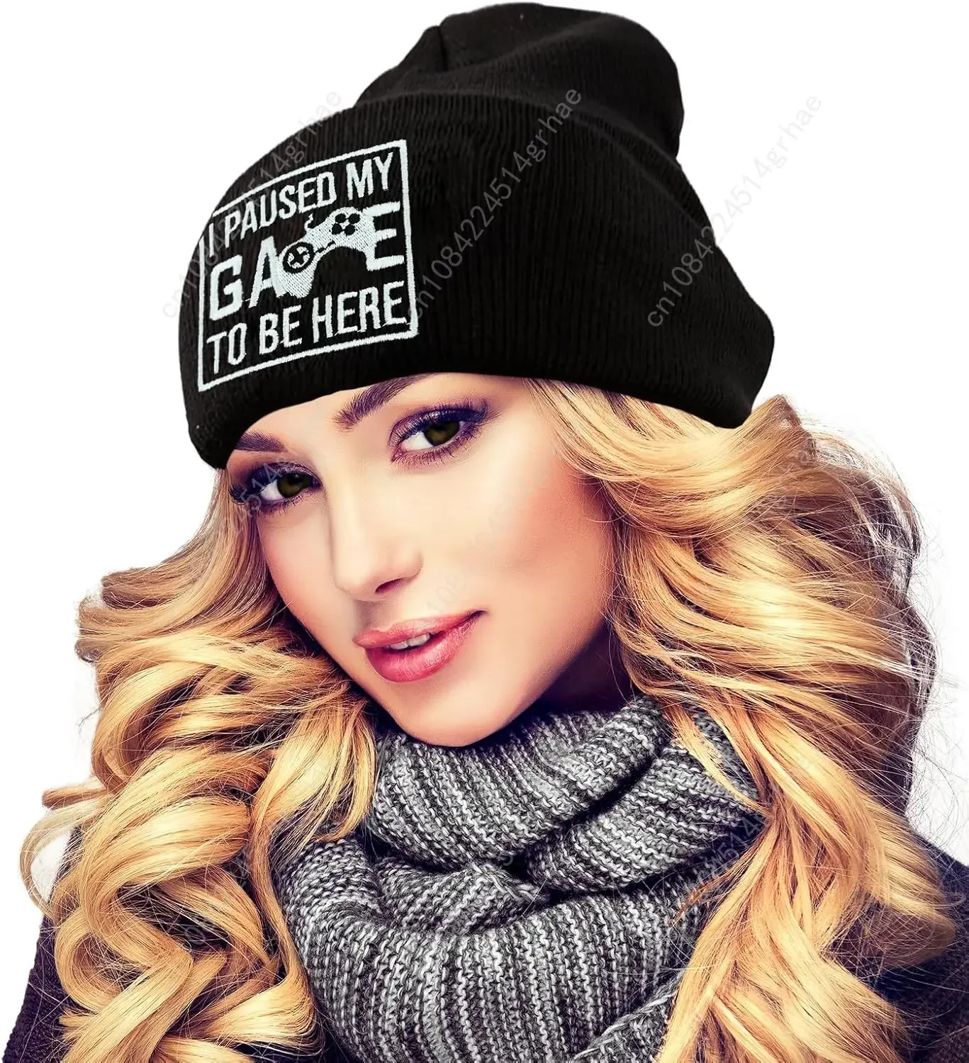 Fish Embroidery Beanie Hat Winter Warm Knit Cuffed Skull Cap for Women Men