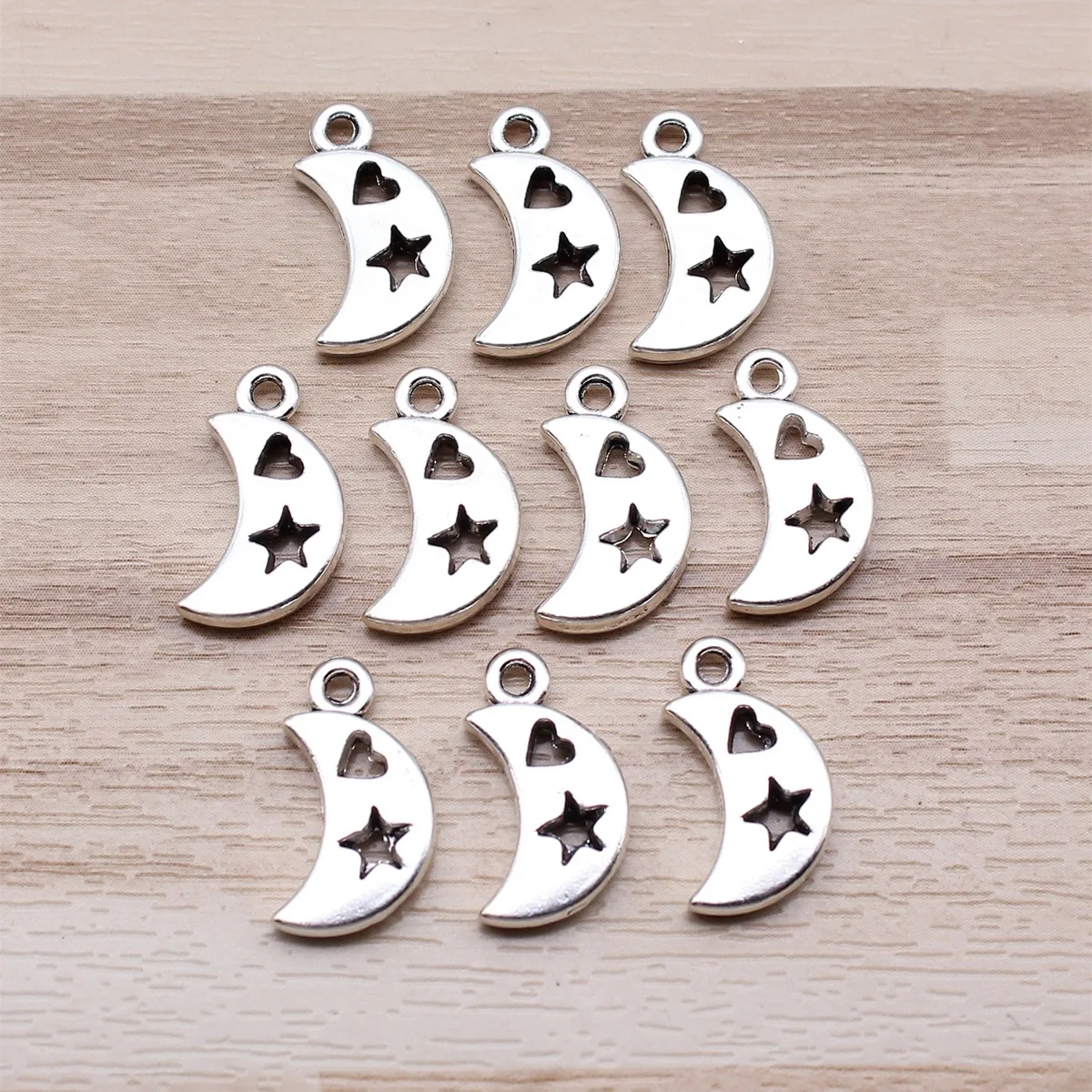 IFOCUS 10pcs/Lot Moon Stars Heart Charms For DIY Jewelry Making Zinc Alloy 9x17mm/0.35x0.67inch