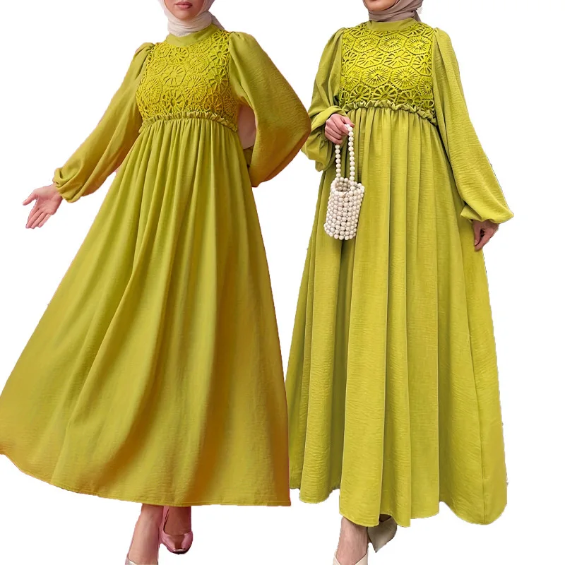 

Muslim Fashion Dress New Autumn and Winter Women's Clothing Solid Color Abaya Stitching Elegant Women's Dresses