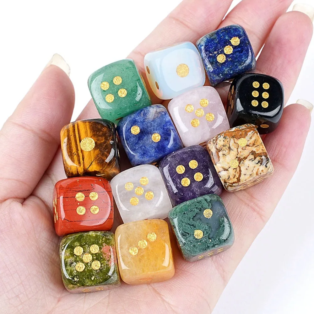 1pc 15x15mm Natural Stone Crystal Dice Beads Agate Jade Carv