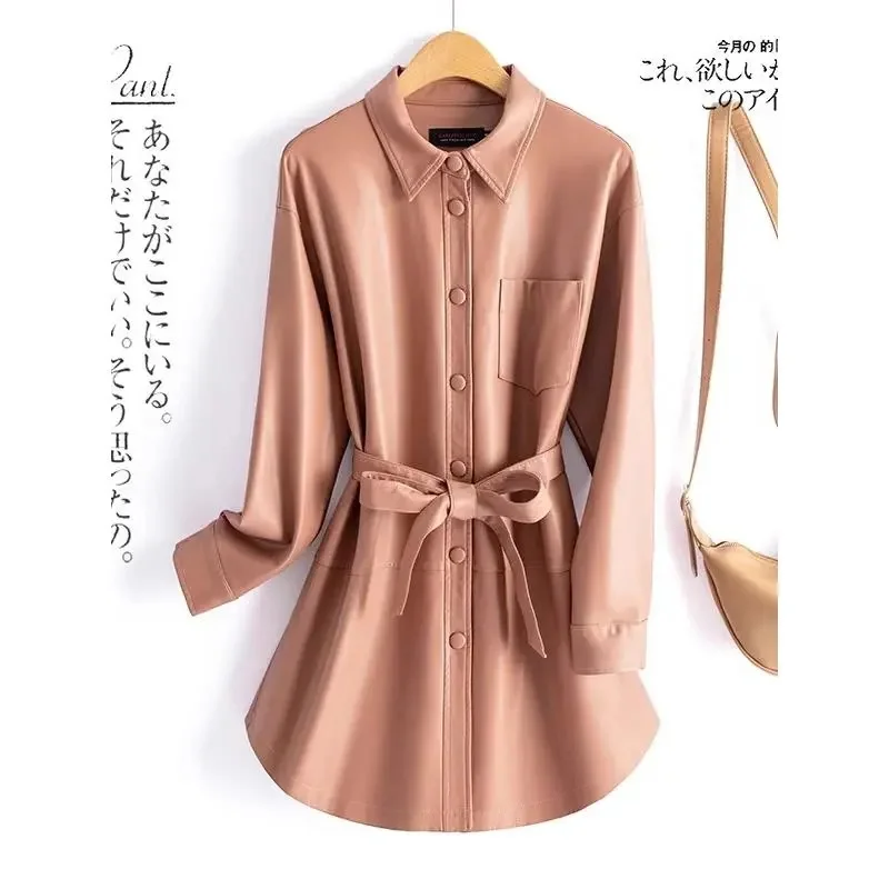 

Осенняя женская верхняя одежда из искусственной кожи, корейская модная кожаная женская куртка средней длины, стильные женские топы из искусственной кожи