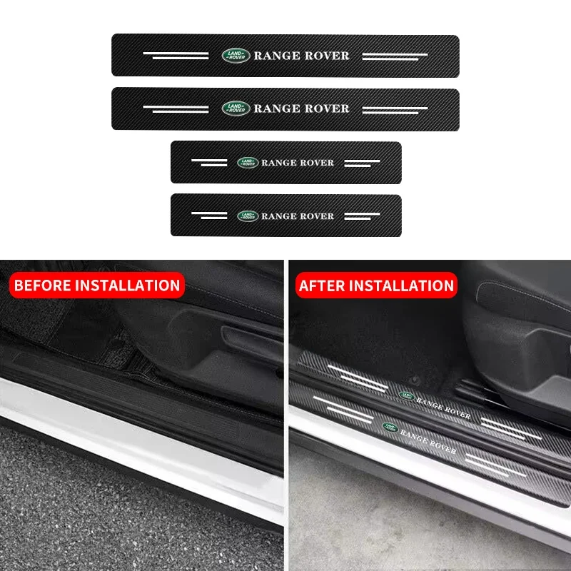 4pcs Car Threshold Scuff Plate Carbon Fiber Sticker For Land Rover Discovery 3 4 R4 LR2 SVR Range Rover Evoque Sport Dander 2 3