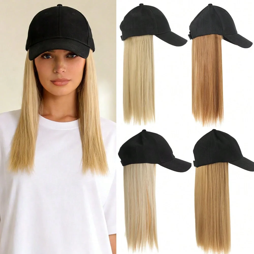 

Synthetic 18Inch Long Straight Sports Style Baseball Hat Cap Wigs Adjustable Comfortable Hair Extension for Women Daily Use