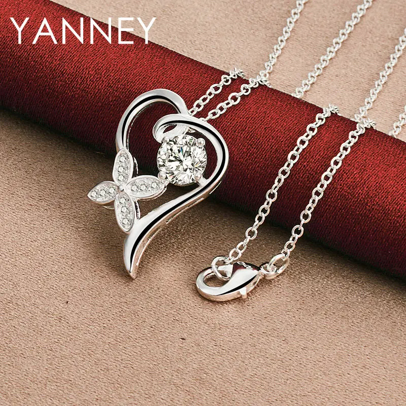 

Fine 925 Sterling Silver 16-30 Inches Heart AAA Zircon Necklace For Fashion Women Charm Party Wedding Jewelry Gift