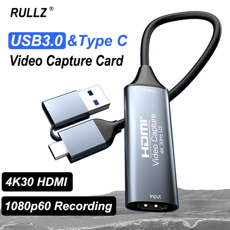 

HDMI Video Capture Card 4K 30Hz U3 HDMI To USB 3.0 Type-C Audio Video Grabber Box for Macbook PS4 PC Game DVD Camera Recording