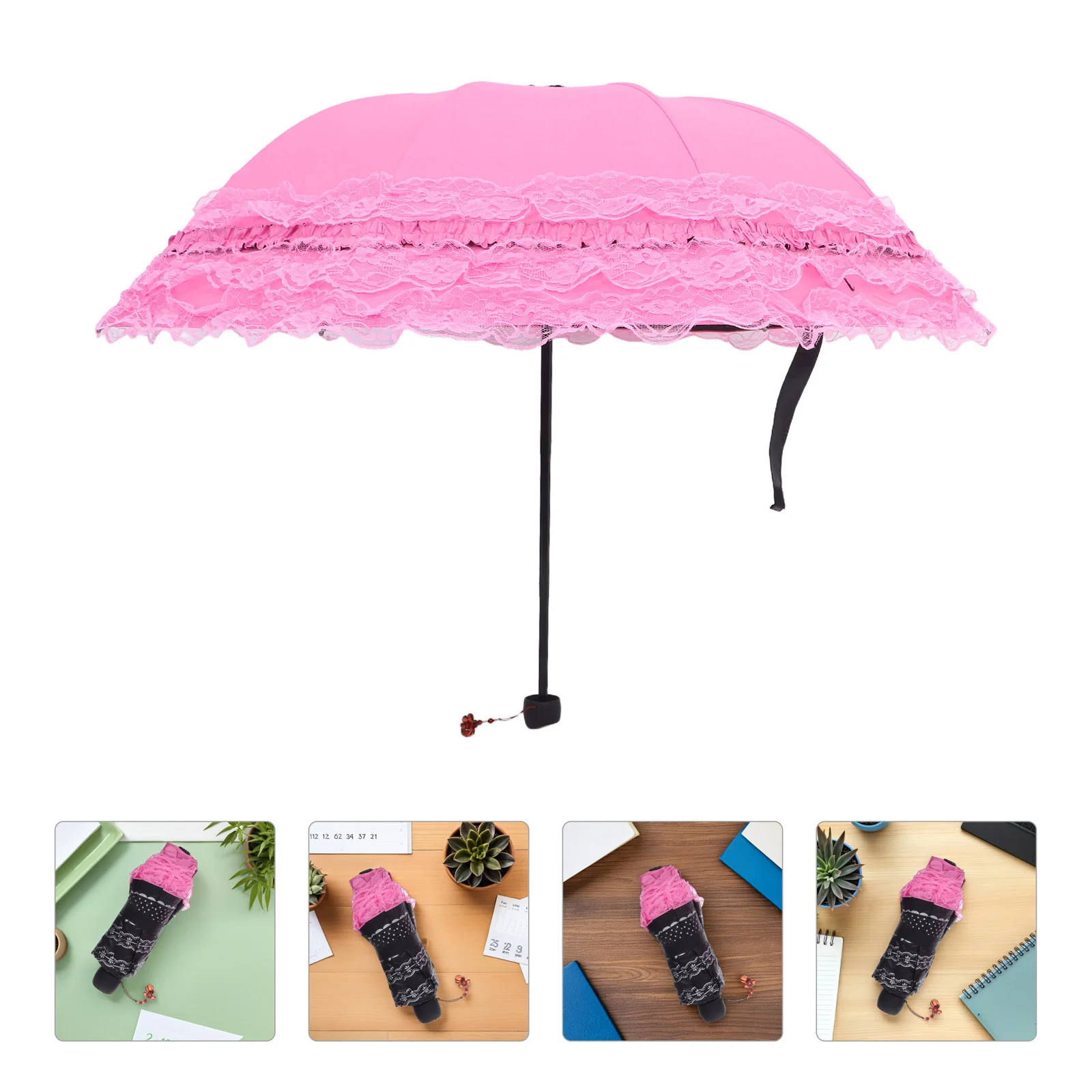 

Lace Folding Umbrella: Compact Floral Uv Protection Parasol Vintage Windproof Sunshade For Women Wedding Beach Travel Use