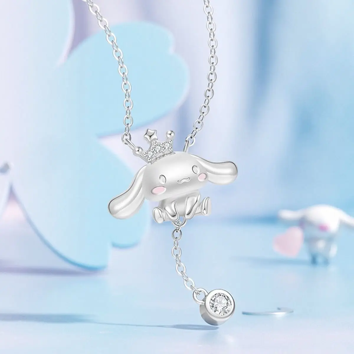 Collar de dibujos animados de Sanrio Cinnamoroll para mujer, adornos de plata de ley 999, colgante de diamantes de imitación, joyería, regalos de vacaciones