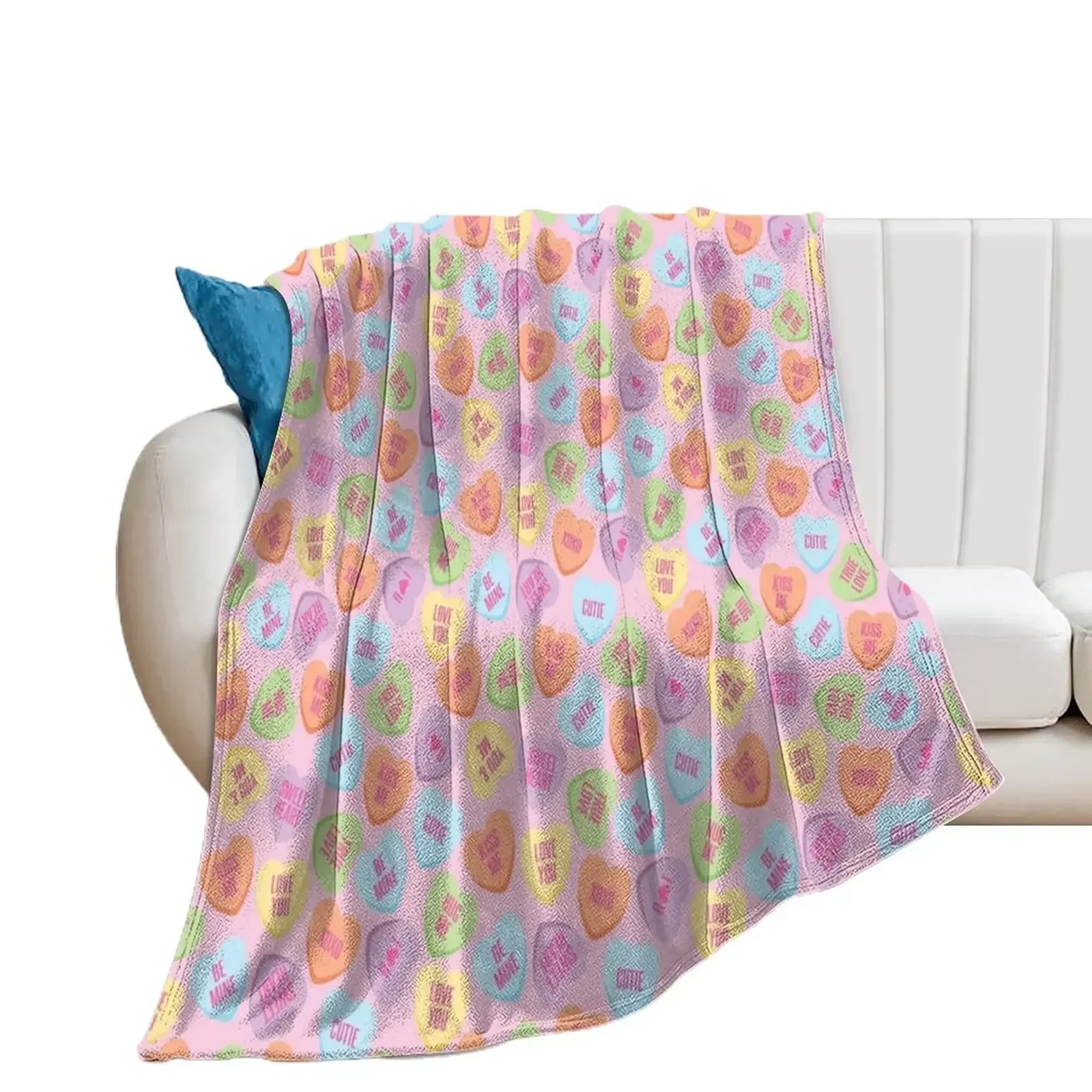 

Conversation Hearts Throw Blanket Plaid on the sofa Multi-Purpose Bed linens warm for winter Blankets