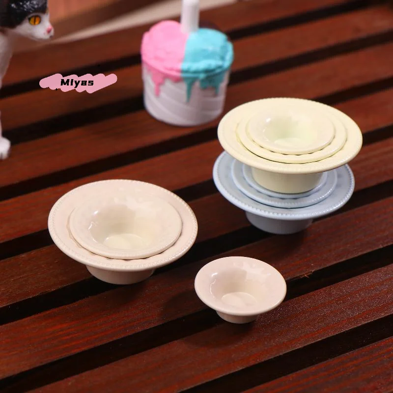 인형 집 주방 시뮬레이션 놀이 장난감 인형 집 장식 액세서리용 미니 서양 접시 세트 3개