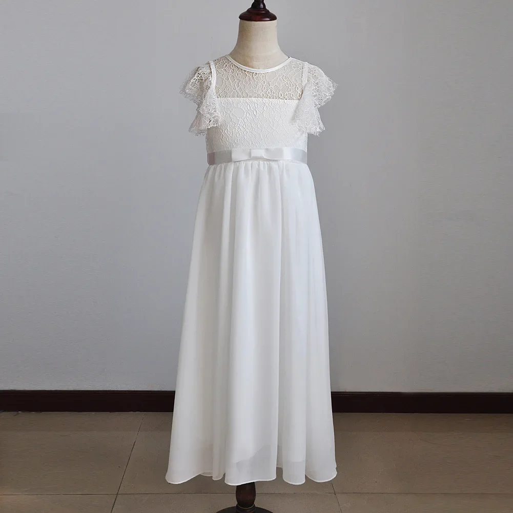 Flower Kids Wedding White Lace Dresses for Girl Long Dress First Holy Communion Baptism Ceremony Clothes Party Evening Cute Gown