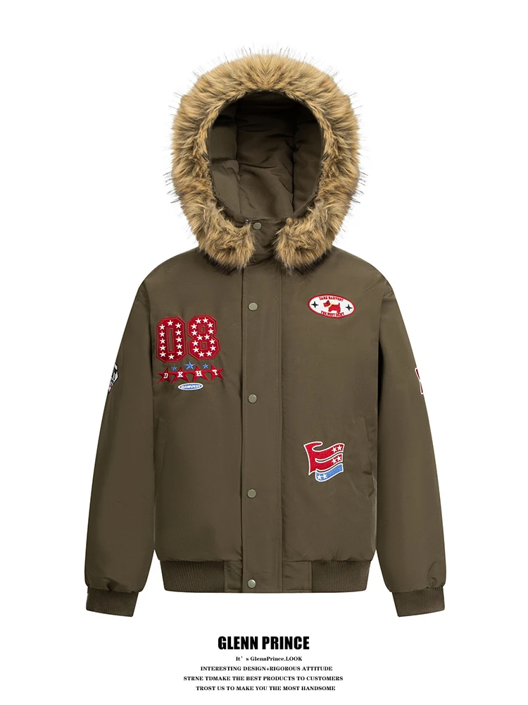 

GPstudio Американская ретро-куртка с вышивкой и капюшоном, мужская верхняя одежда, зимняя, морозостойкая, теплая, в стиле милитари, из полиэстера