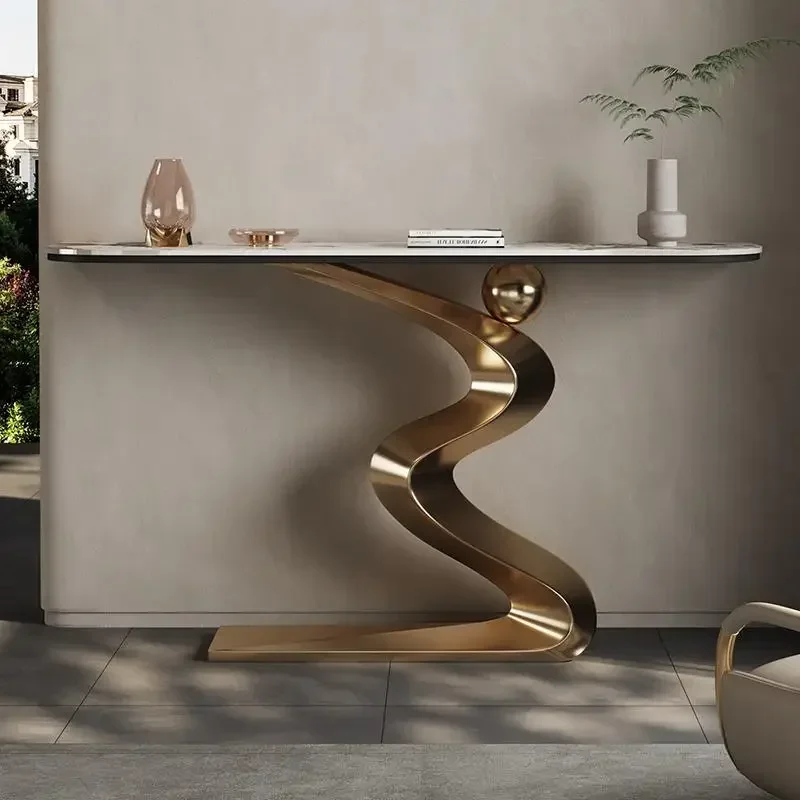 

A Light luxury entrance hall entrance table Rock slab entrance table Modern simple view table
