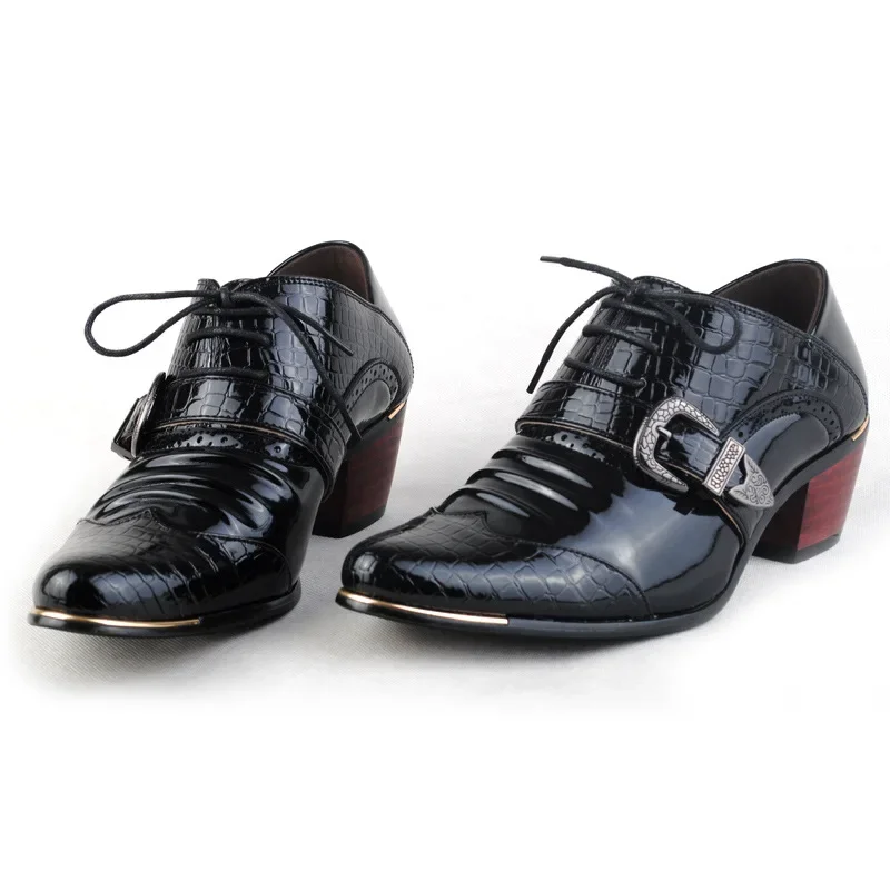 Thick Heel Men Dress Shoes Men\'s Oxfords Fashion Business Formal Male Shoes 2022 New Patent Leather Mens Suits Party Shoe