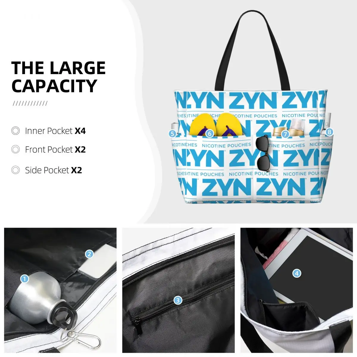 Zyn Beach Tote Bag Sport Gym Yoga Duffle Large Tote Bag Women Travel Bag Fitness bag