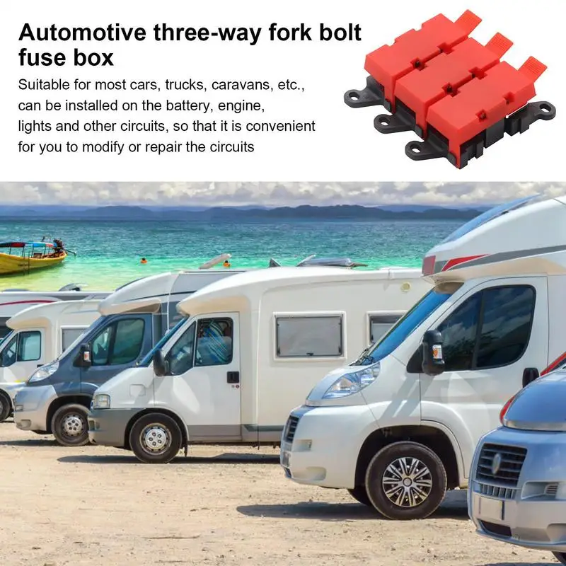 RV Fuse Holder Car Fuse Box Fuse Holders Inline Circuit Box Three-Way Fork Bolt Inline Fuse Holder For Car RV Truck Marine Car