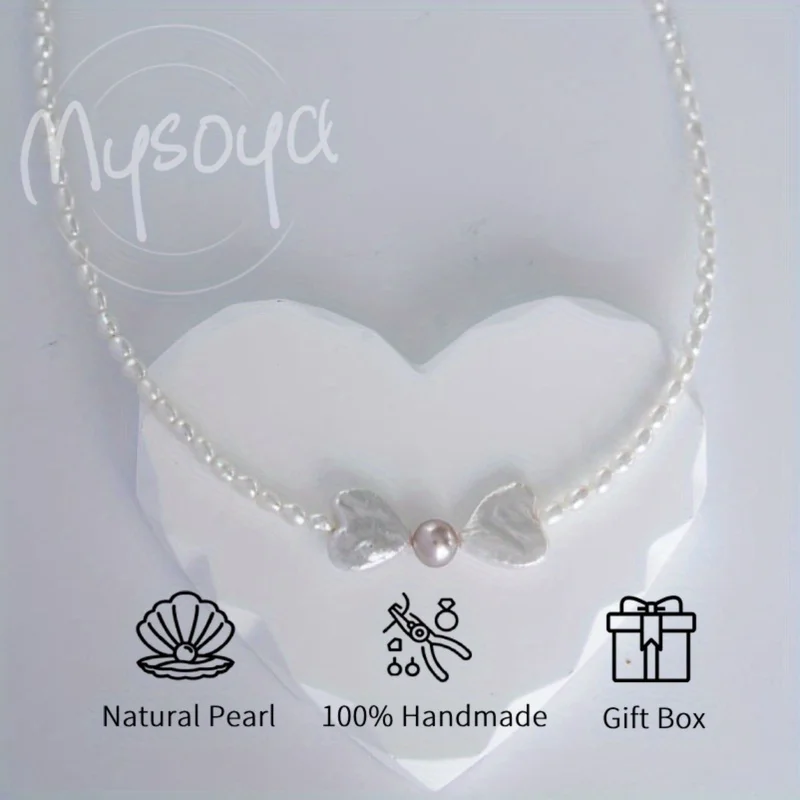 

MYSOYA Rice Freshwater Pearl Necklace, Love Baroque 4-4.5 Mm & 10-11mm Pearl, with Gift Box, Birthday Gifts, Wedding Jewelry
