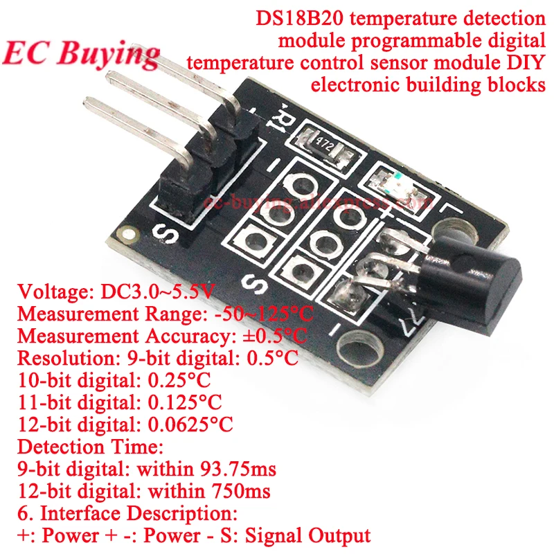DS18B20 Temperatursensormodul-Kit, wasserdicht, 100 cm, digitales Sensorkabel, Edelstahl-Sondenklemmen-Adapter für Arduino – Detail 9