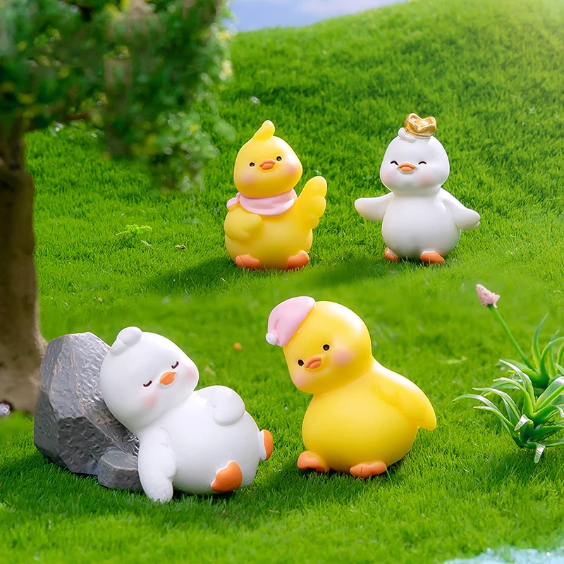 Figurines Miniatures Cute White Yellow Duck Animal Micro Landscape Ornaments For Home Decorations Room Decor Accessories