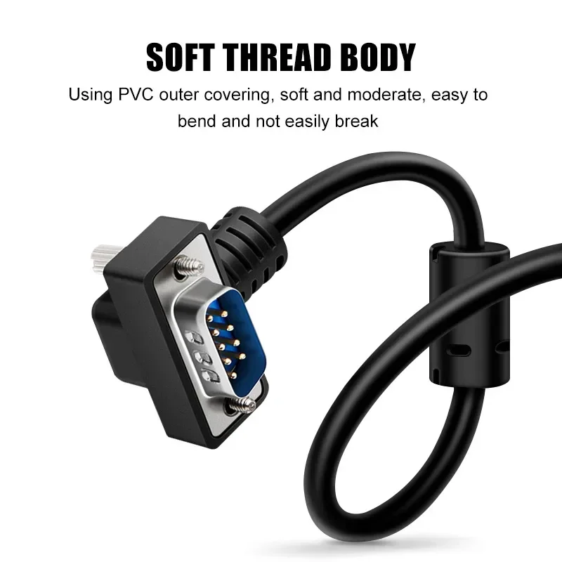 Gold-plated Elbow DB9 Data Cable Eblow 270/90 Degrees Com RS232 Serial Port Connection Line 9Pin Male to Female Extension Cord