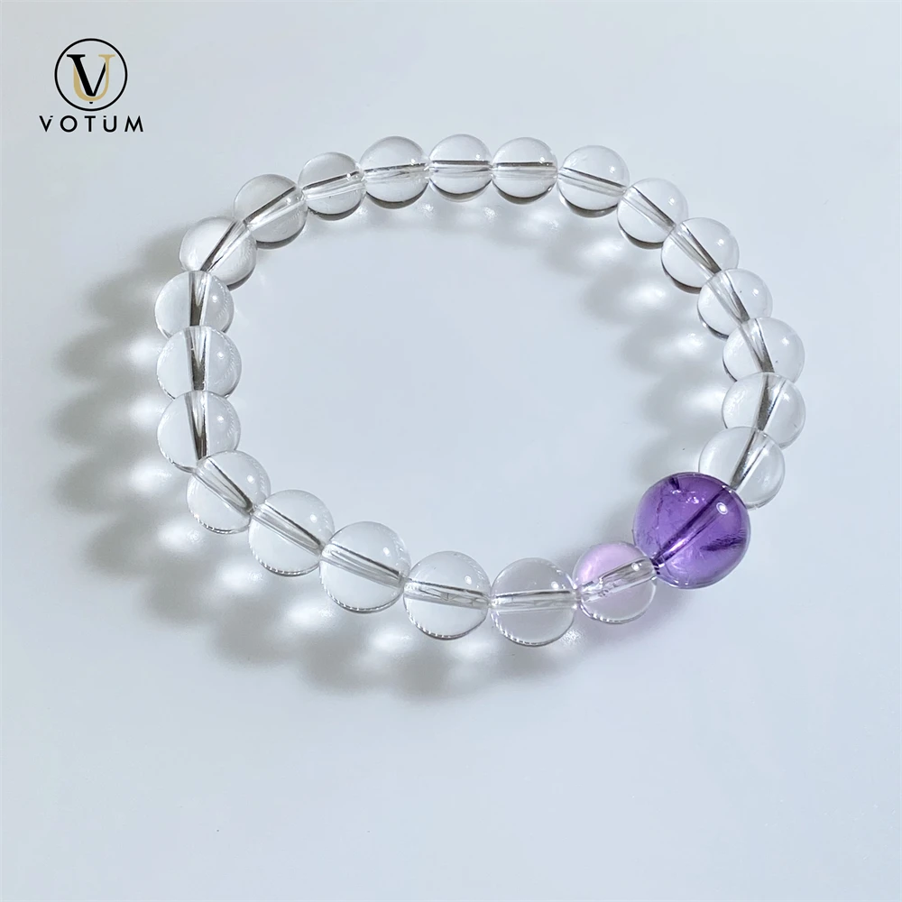 

Votum Natural Amethyst Clear Quartz Beaded Bracelet for Women Men White Crystal Stone Yoga Gift Healing Bracelets Jewelry