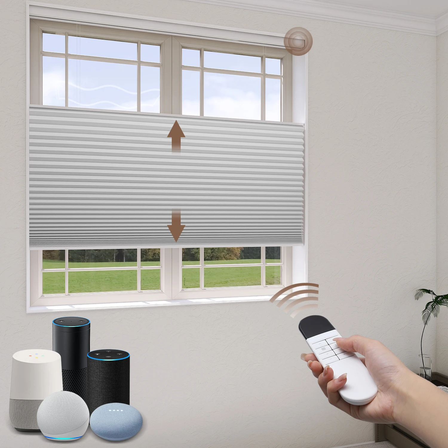

Smart Motorized Top-Down Bottom-Up Dual Cell Honeycomb Shades, Alexa & Google Home Compatible, Blackout& Insulated, Custom Sizes