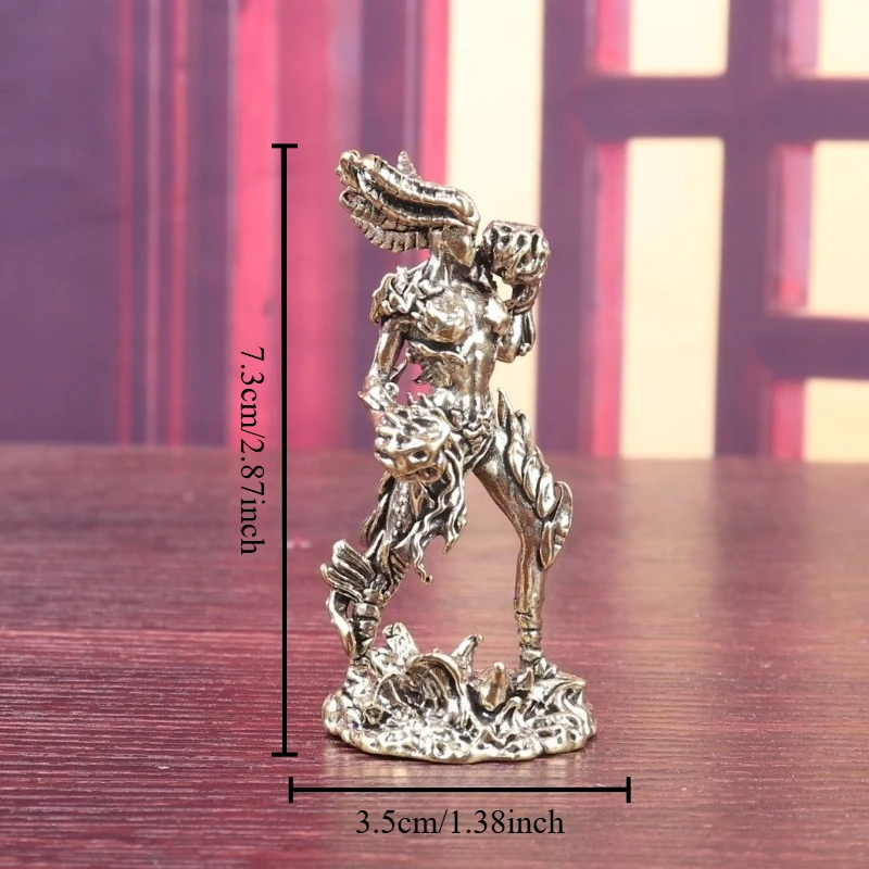 Brass Dragon Lady Figurine Retro Metal Fantasy Female Warrior Statue Desktop Ornament Vintage Tabletop Decor Collectible Craft